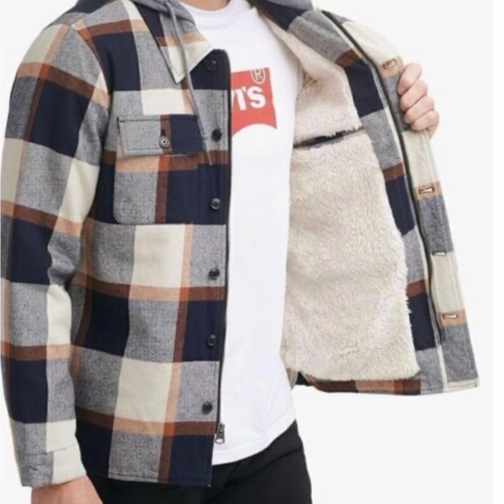 Levi’s Plaid Sherpa Lined Hoodie Jackets,a versatile midweight “shacket”